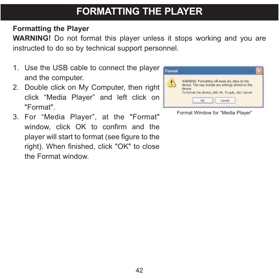 Formatting the player | Memorex MMP8568-SPT User Manual | Page 43 / 92