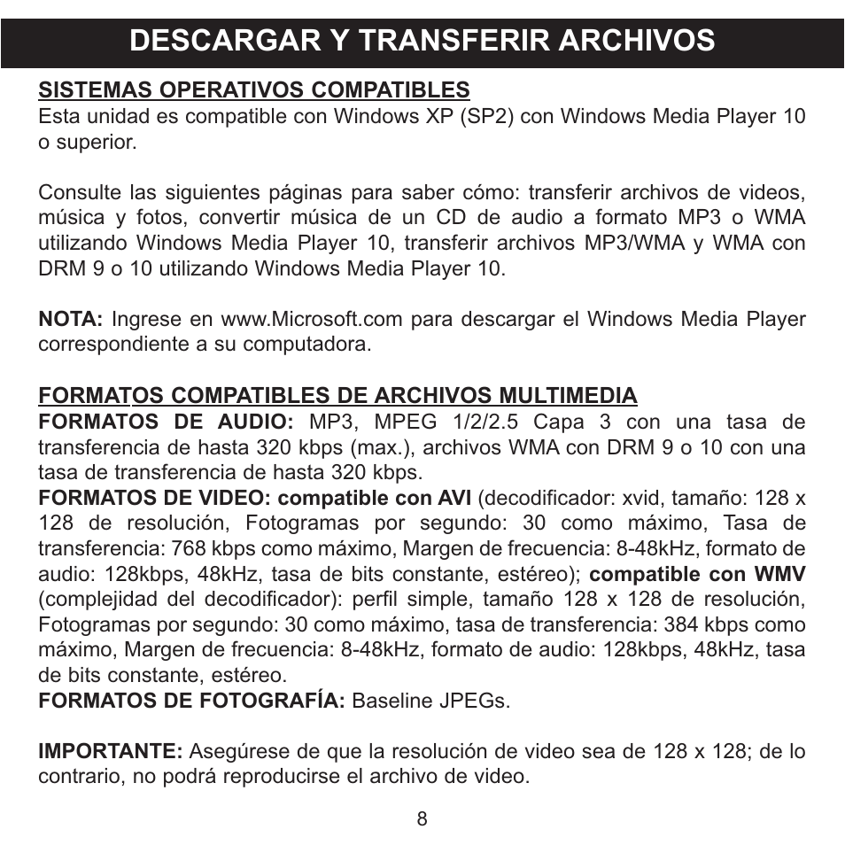 Descargar y transferir archivos | Memorex MMP8568-SPT User Manual | Page 54 / 92