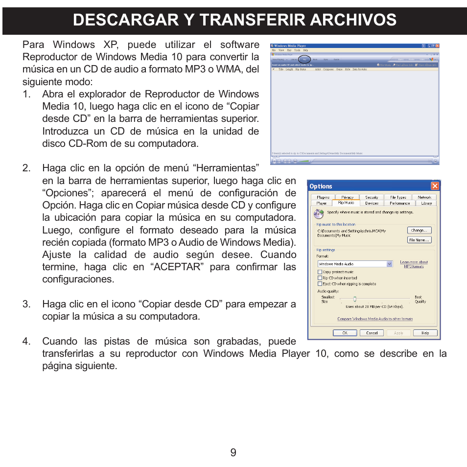 Descargar y transferir archivos | Memorex MMP8568-SPT User Manual | Page 55 / 92