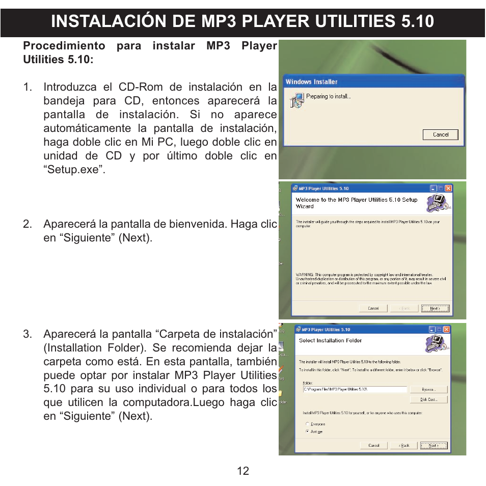 Instalación de mp3 player utilities 5.10 | Memorex MMP8568-SPT User Manual | Page 58 / 92