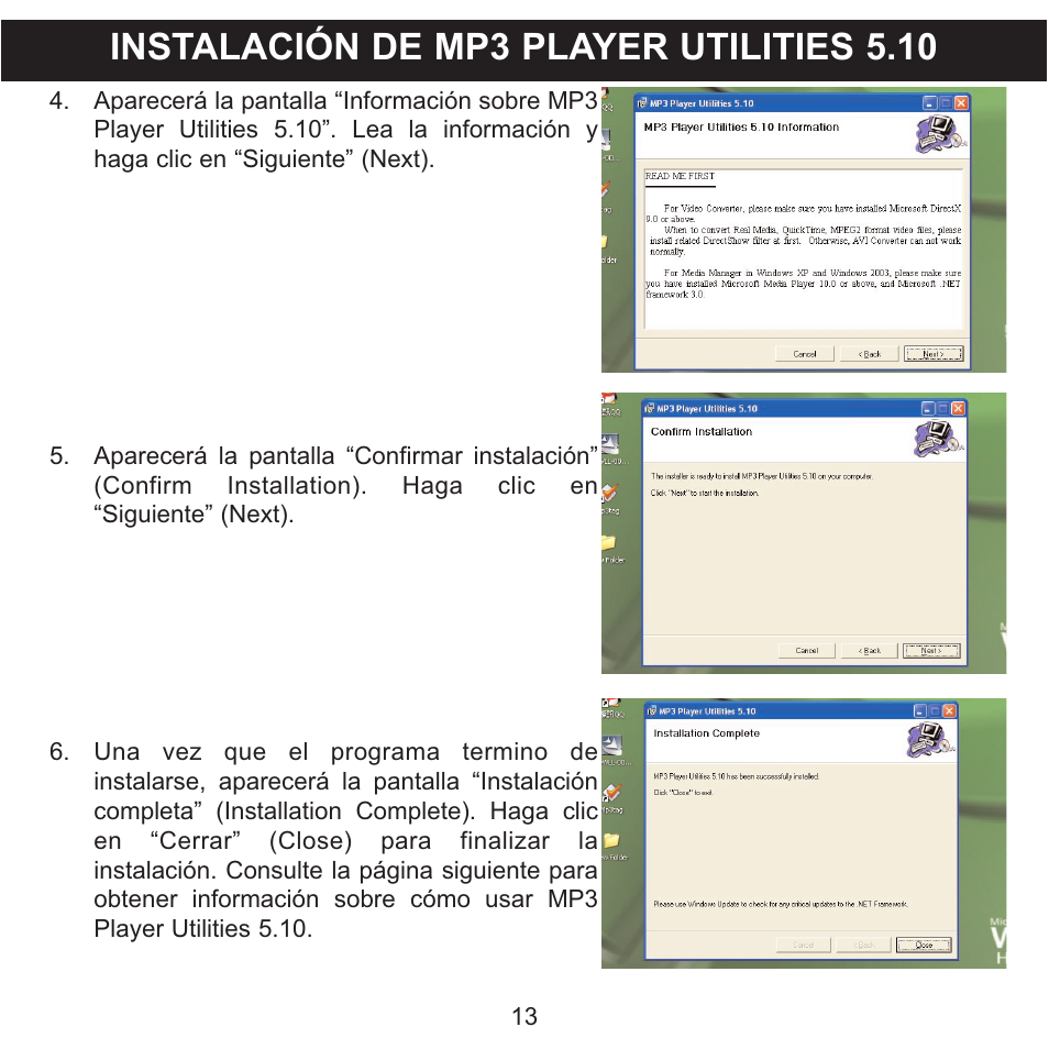 Instalación de mp3 player utilities 5.10 | Memorex MMP8568-SPT User Manual | Page 59 / 92