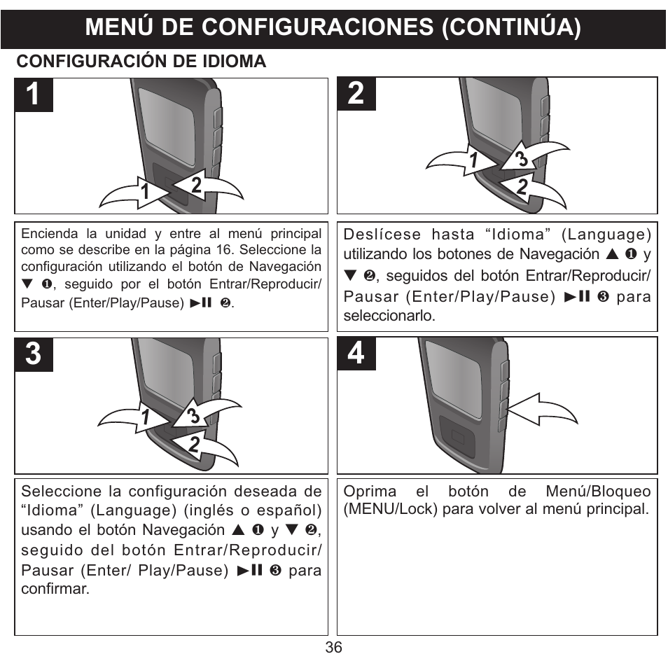 Menú de configuraciones (continúa) | Memorex MMP8568-SPT User Manual | Page 82 / 92