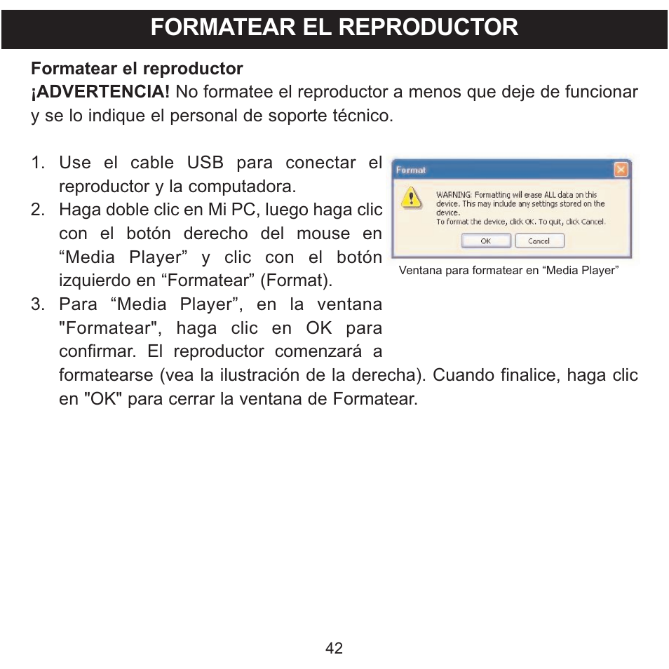 Formatear el reproductor | Memorex MMP8568-SPT User Manual | Page 88 / 92