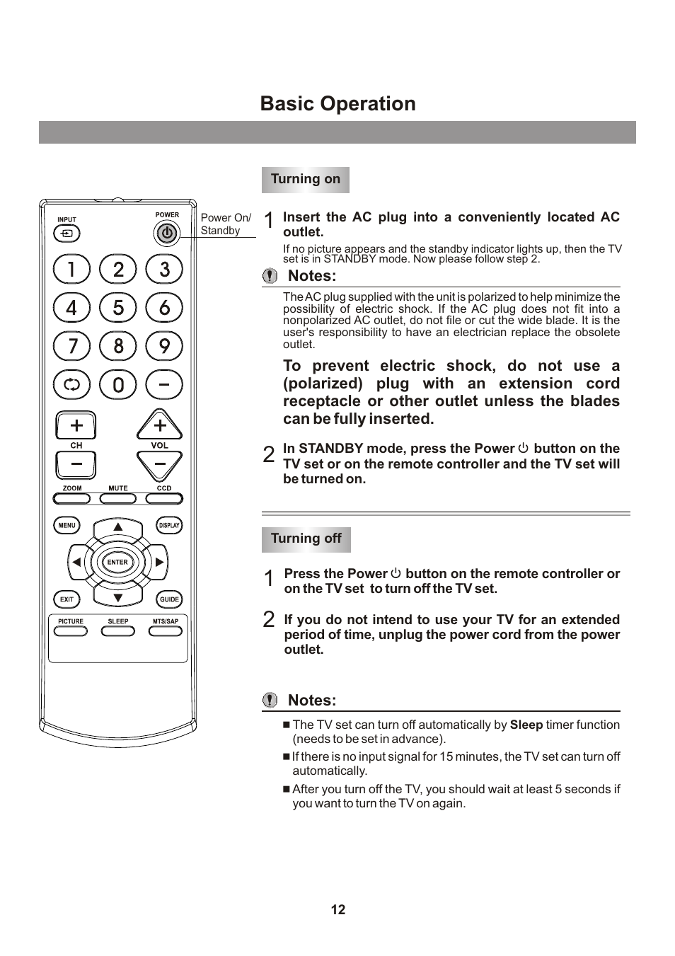 Basic operation | Memorex Flat Screen Tv User Manual | Page 14 / 71