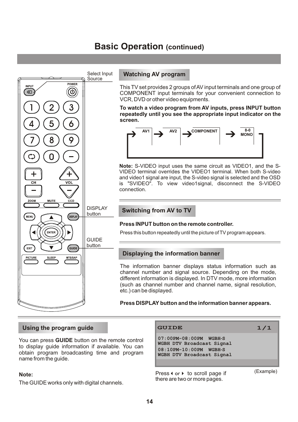 Basic operation, Continued) | Memorex Flat Screen Tv User Manual | Page 16 / 71