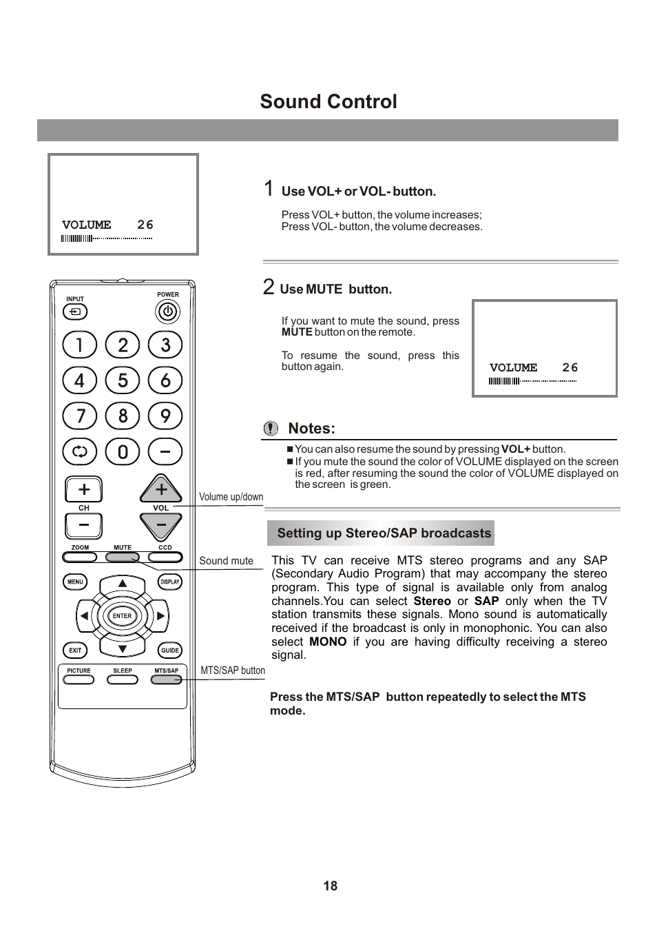 Sound control | Memorex Flat Screen Tv User Manual | Page 20 / 71
