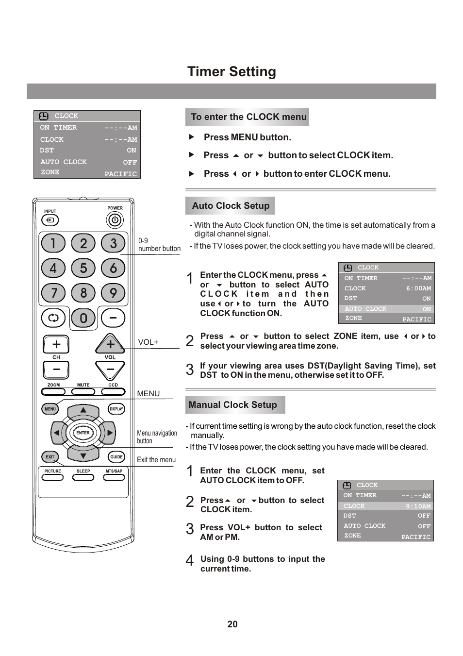 Timer setting | Memorex Flat Screen Tv User Manual | Page 22 / 71