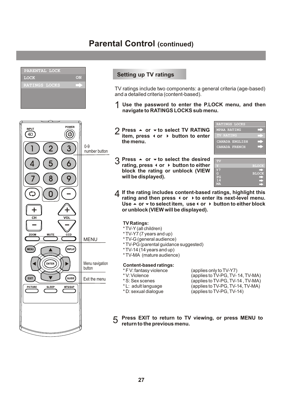 Parental control, Continued) | Memorex Flat Screen Tv User Manual | Page 29 / 71