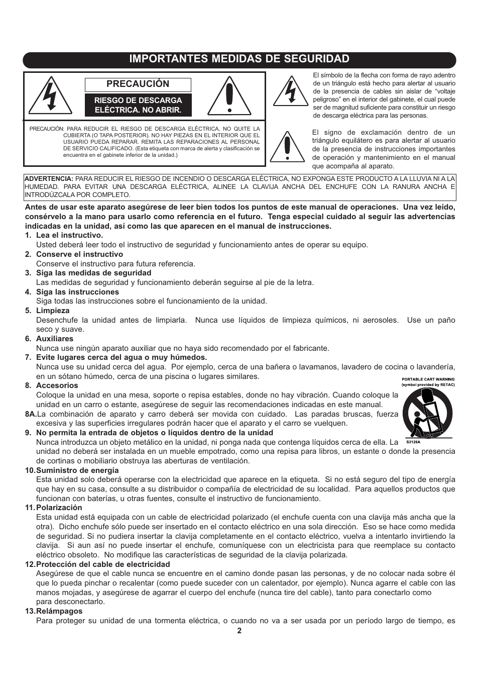 Importantes medidas de seguridad | Memorex Flat Screen Tv User Manual | Page 38 / 71