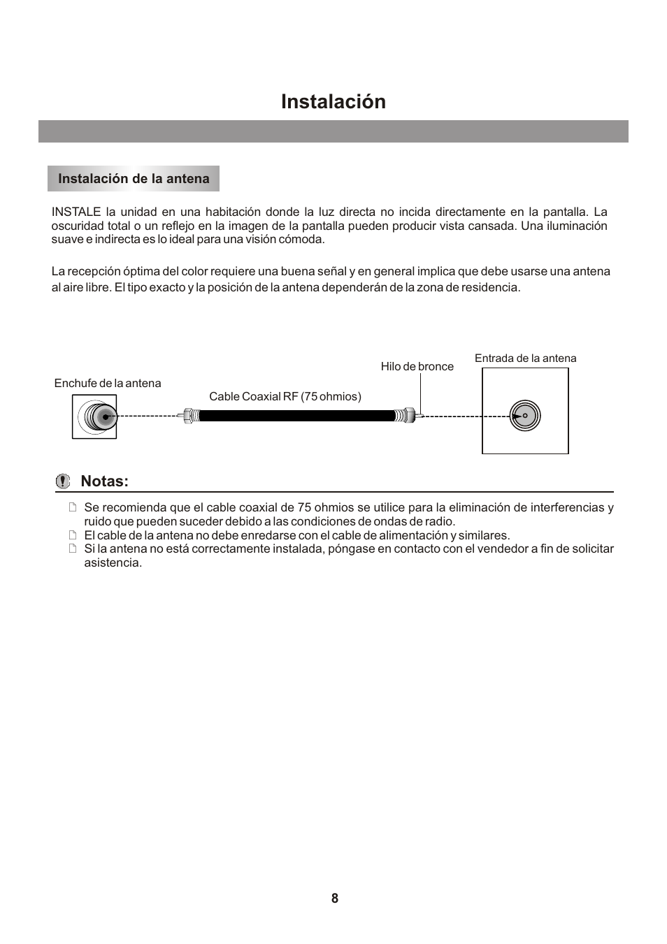 Instalación, Notas | Memorex Flat Screen Tv User Manual | Page 44 / 71