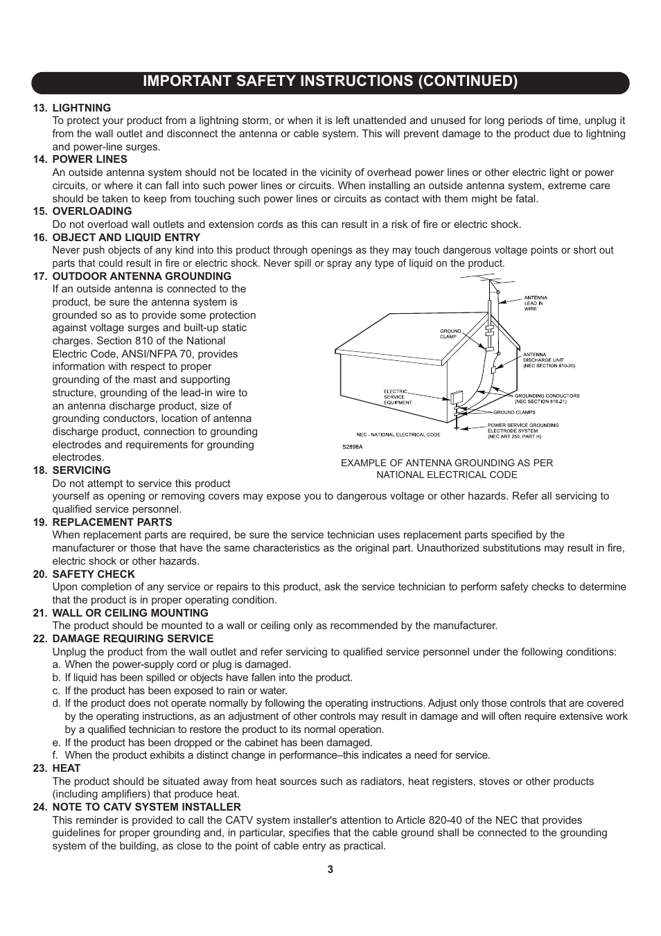 Important safety instructions (continued) | Memorex Flat Screen Tv User Manual | Page 5 / 71