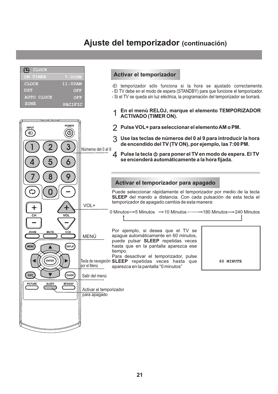 Ajuste del temporizador, Continuación) | Memorex Flat Screen Tv User Manual | Page 57 / 71