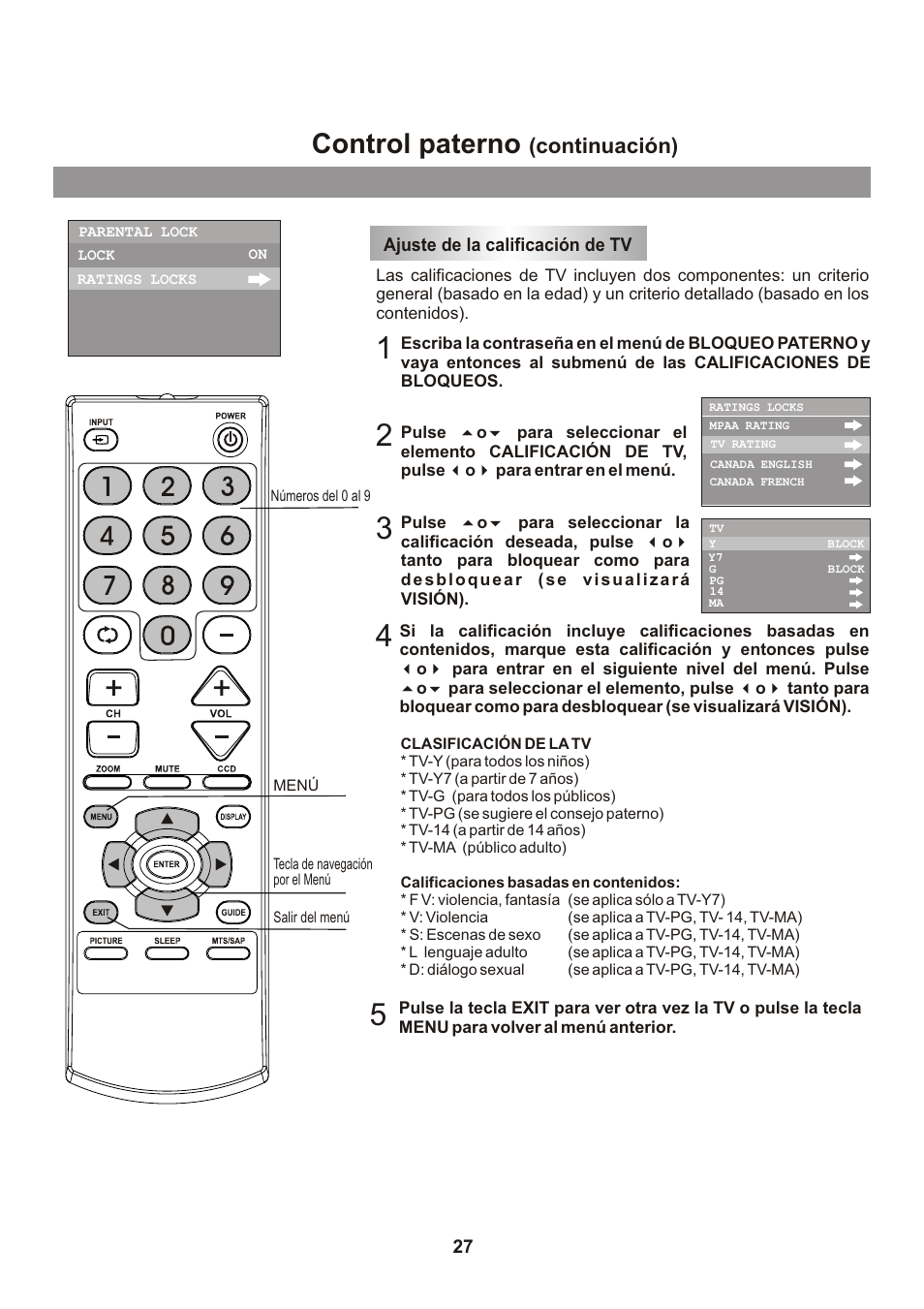 Control paterno, Continuación) | Memorex Flat Screen Tv User Manual | Page 63 / 71