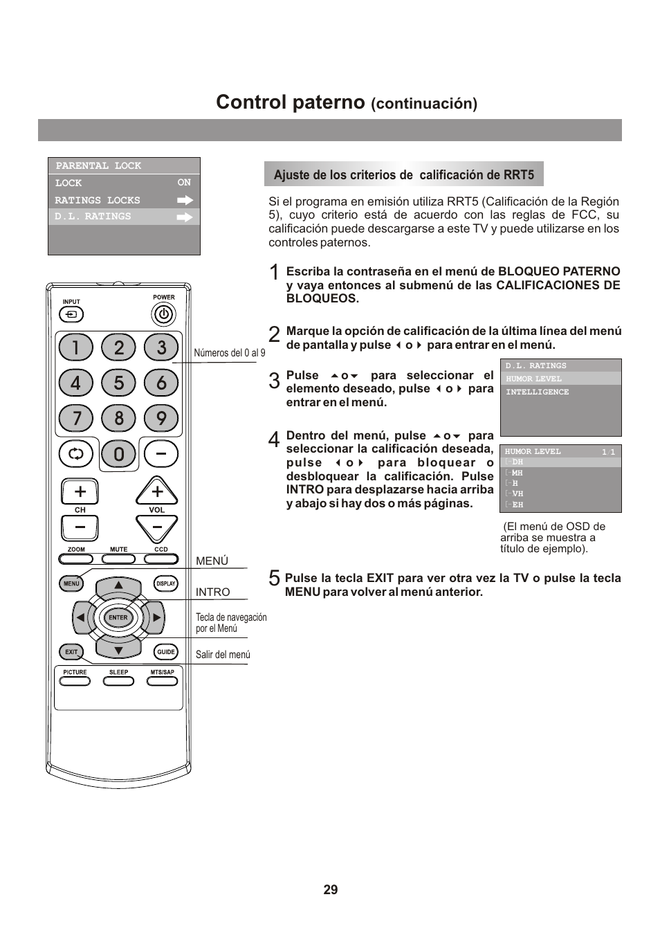 Control paterno, Continuación) | Memorex Flat Screen Tv User Manual | Page 65 / 71