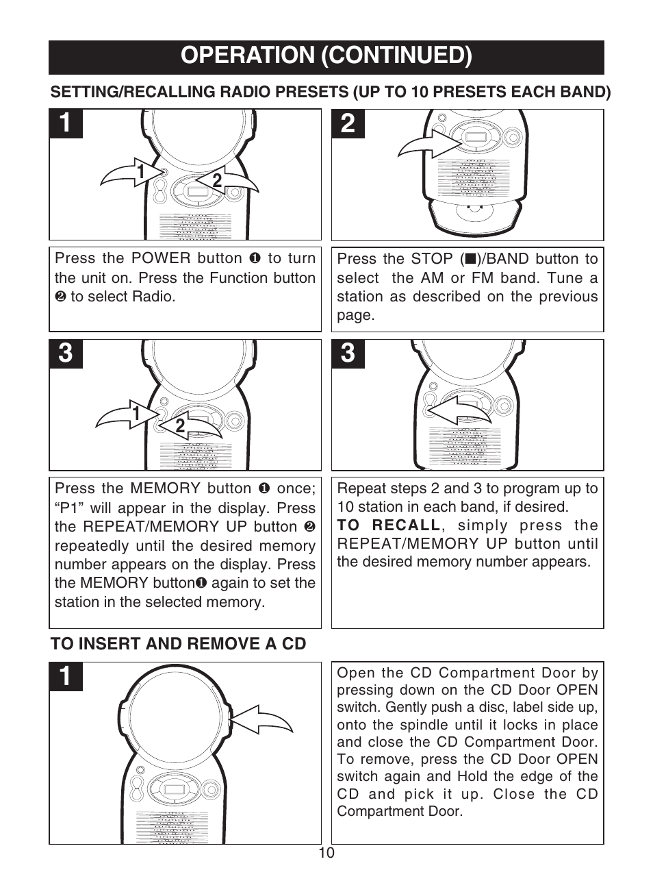 Operation (continued) | Memorex MC1009 User Manual | Page 11 / 19