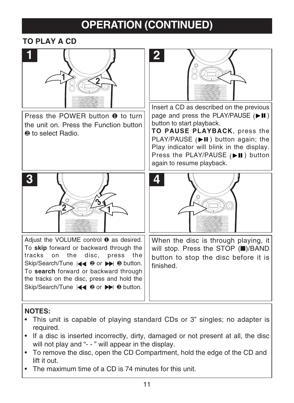 Operation (continued) | Memorex MC1009 User Manual | Page 12 / 19