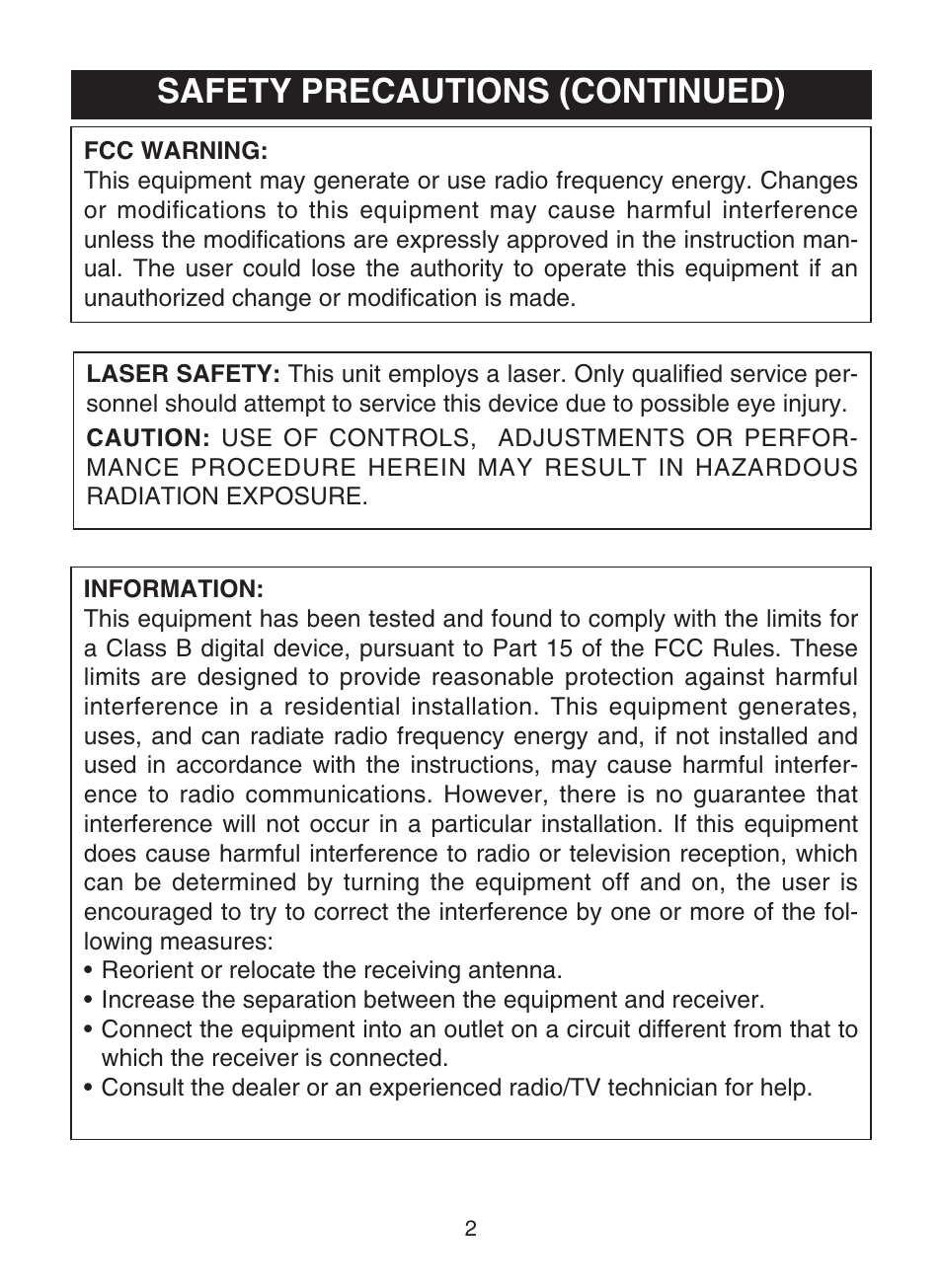 Safety precautions (continued) | Memorex MC1009 User Manual | Page 3 / 19