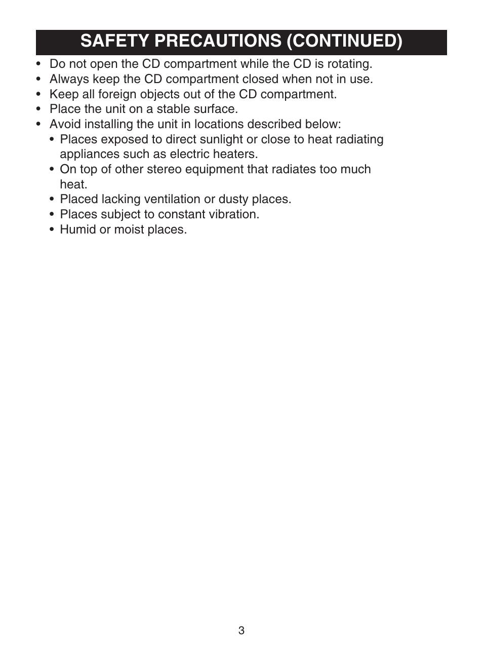 Safety precautions (continued) | Memorex MC1009 User Manual | Page 4 / 19
