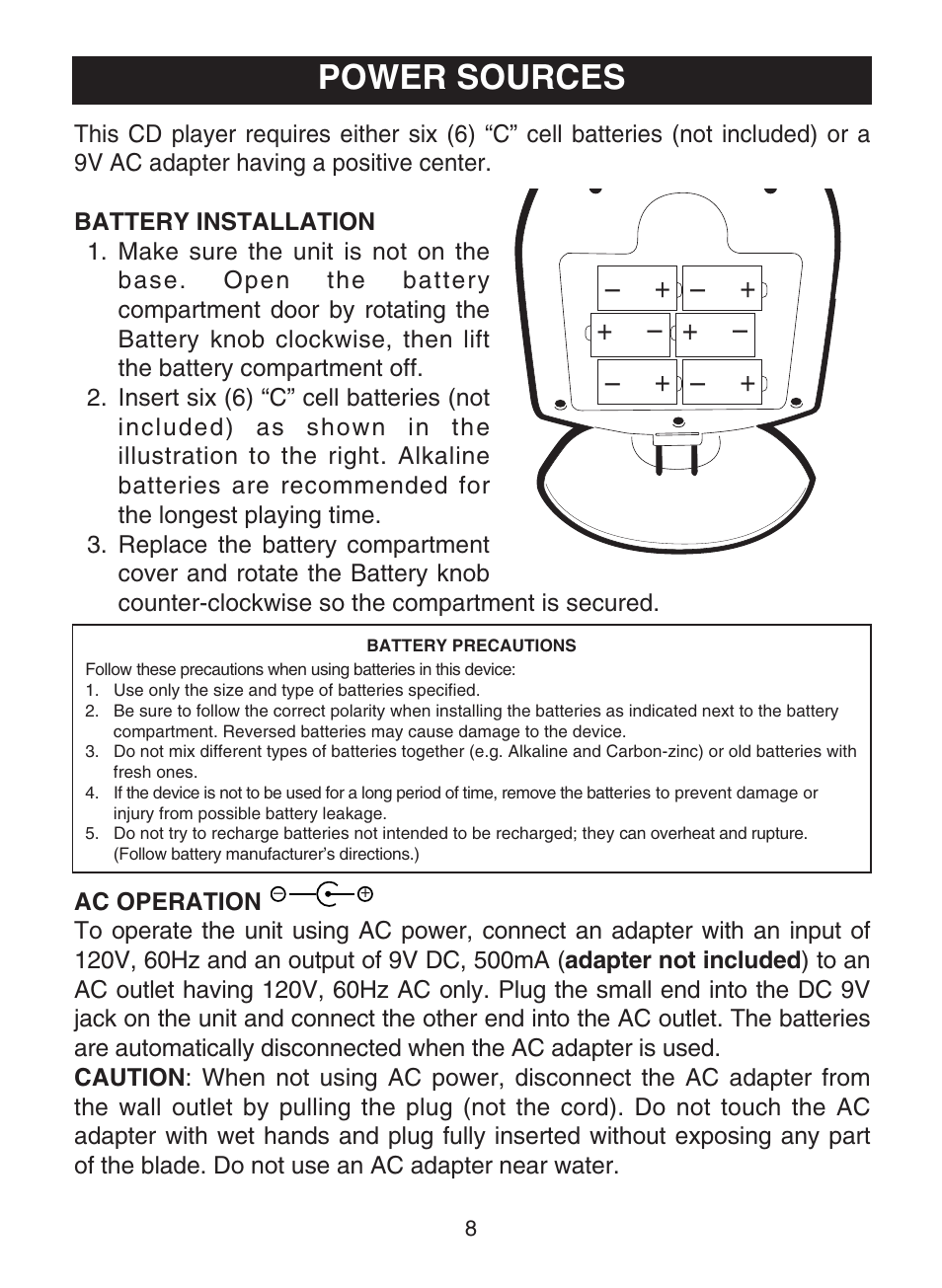 Power sources | Memorex MC1009 User Manual | Page 9 / 19