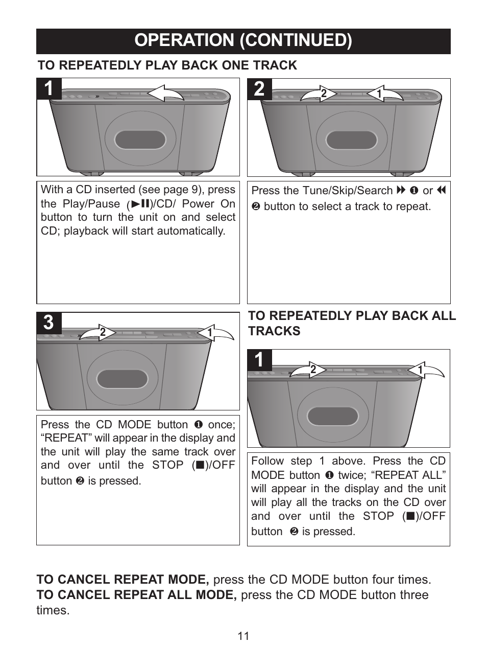 Operation (continued) | Memorex MC7101 User Manual | Page 12 / 22