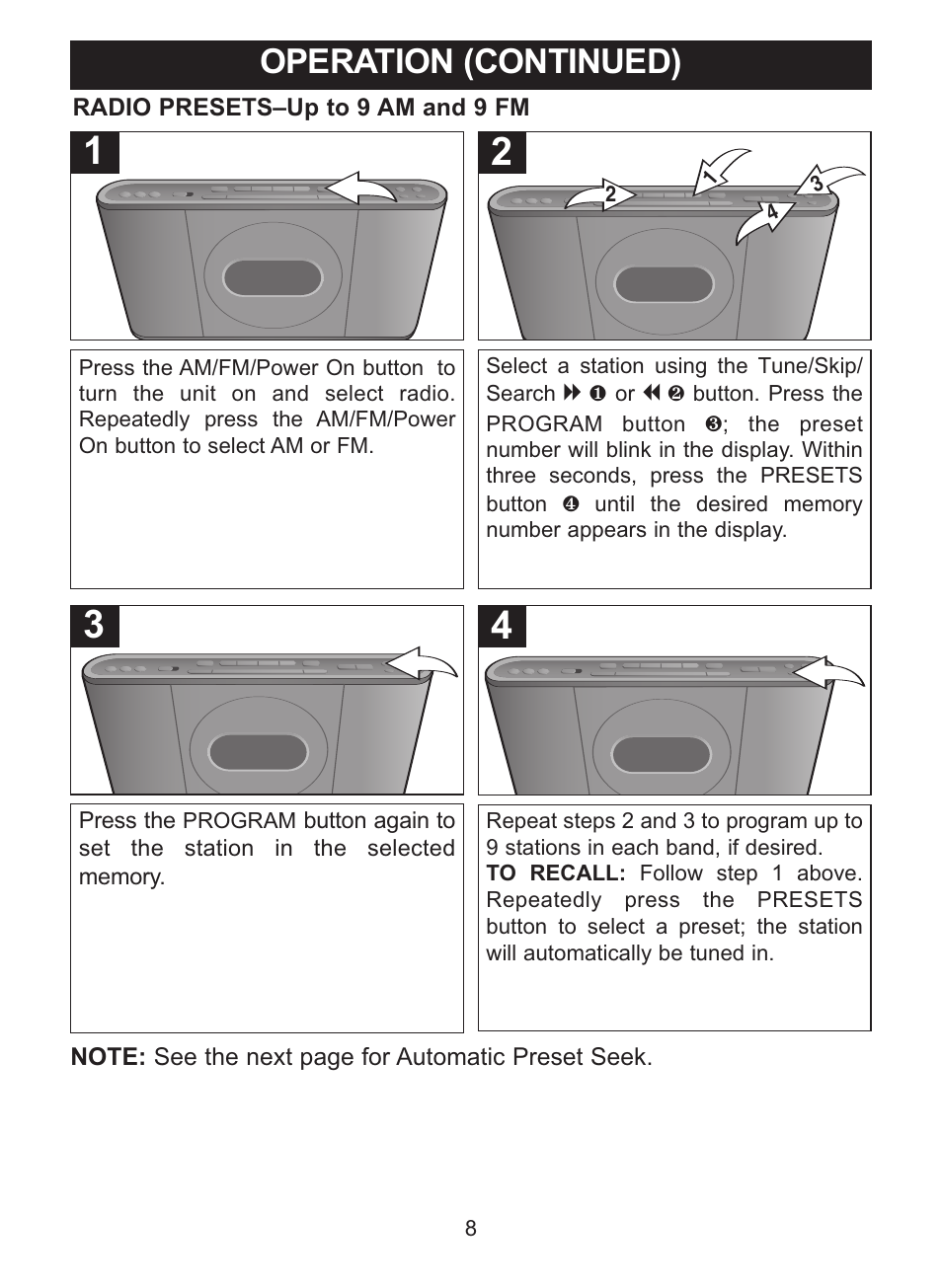 Operation (continued) | Memorex MC7101 User Manual | Page 9 / 22