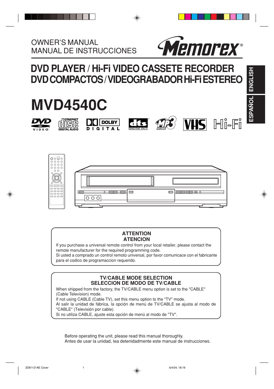 Memorex MVD4540C User Manual | 68 pages