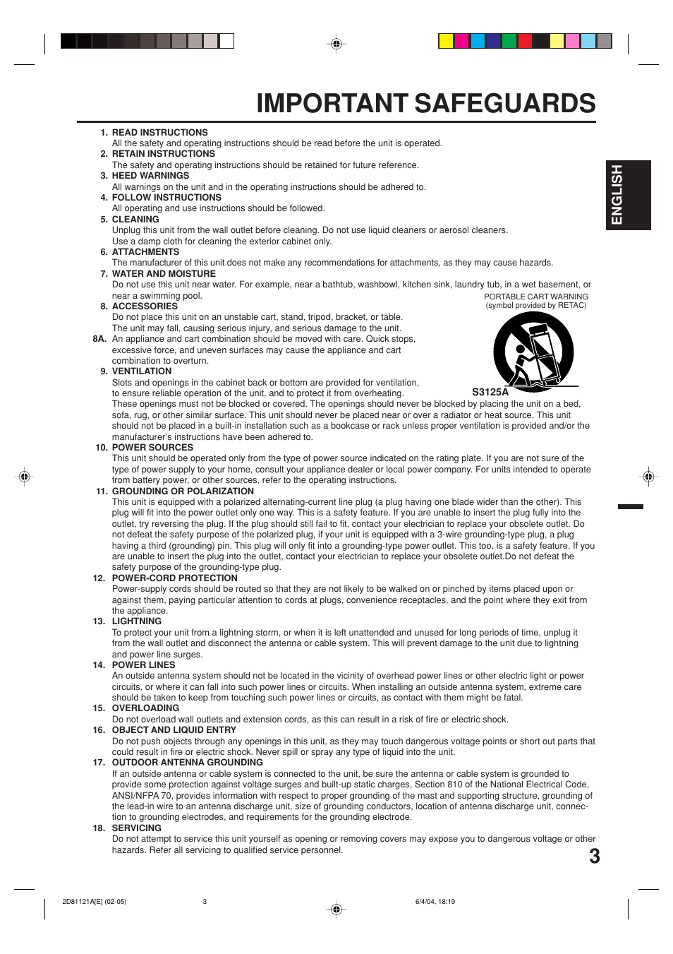 Important safeguards, English | Memorex MVD4540C User Manual | Page 3 / 68