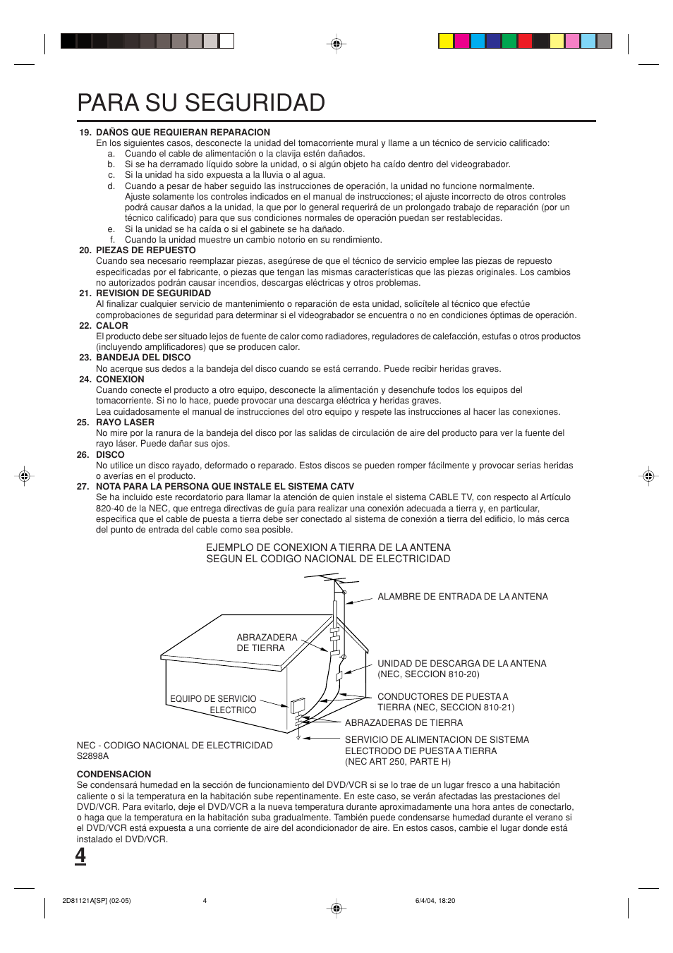 Para su seguridad | Memorex MVD4540C User Manual | Page 38 / 68