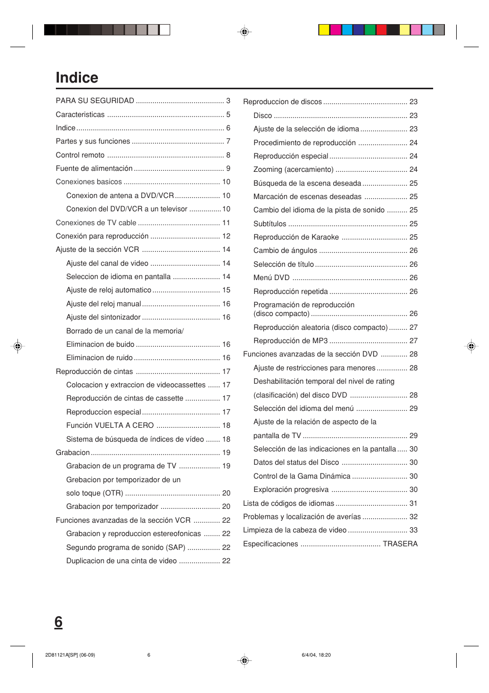 6indice | Memorex MVD4540C User Manual | Page 40 / 68