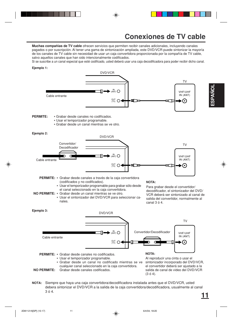 Conexiones de tv cable, Esp a ñ ol | Memorex MVD4540C User Manual | Page 45 / 68