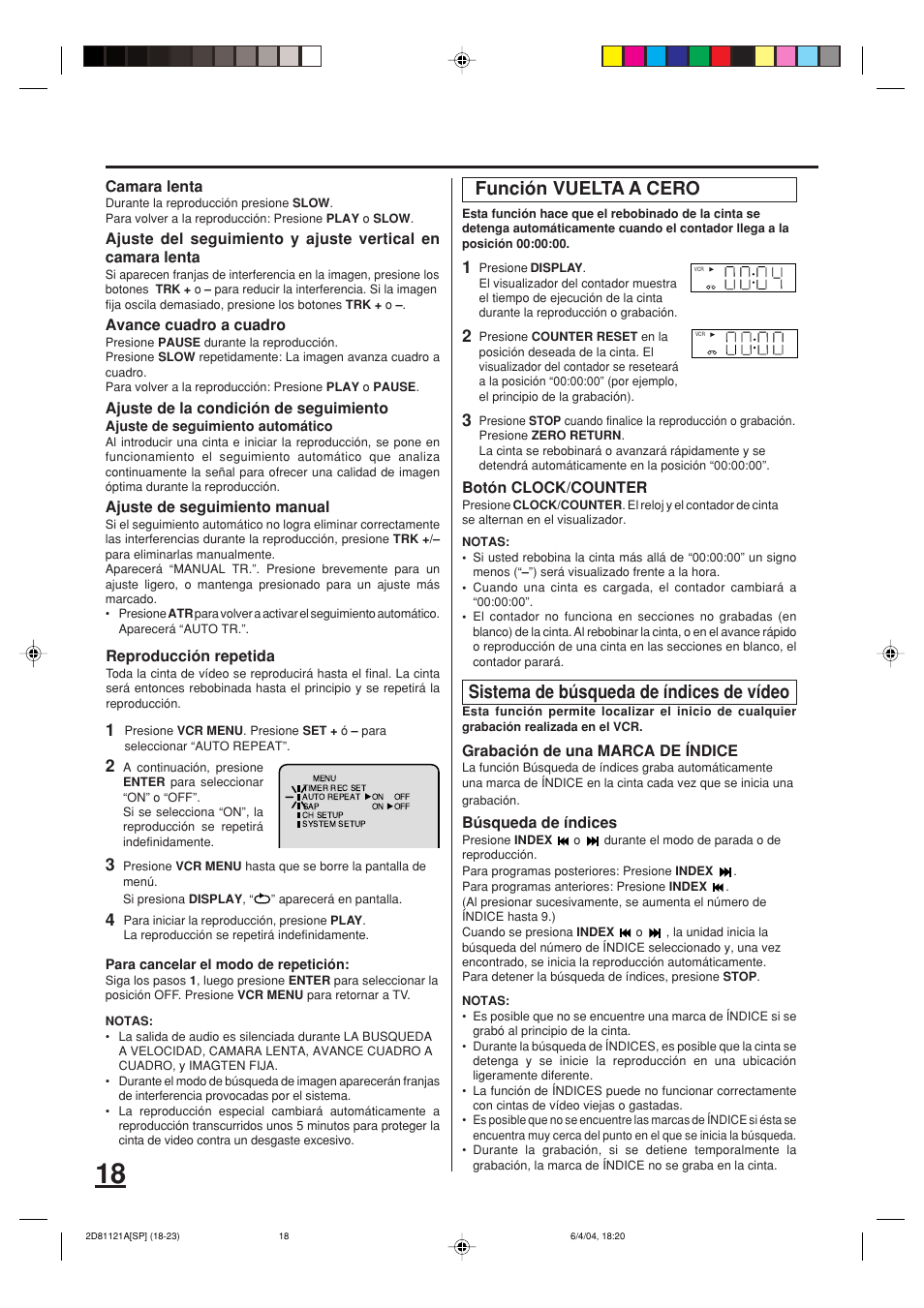 Sistema de búsqueda de índices de vídeo, Función vuelta a cero | Memorex MVD4540C User Manual | Page 52 / 68