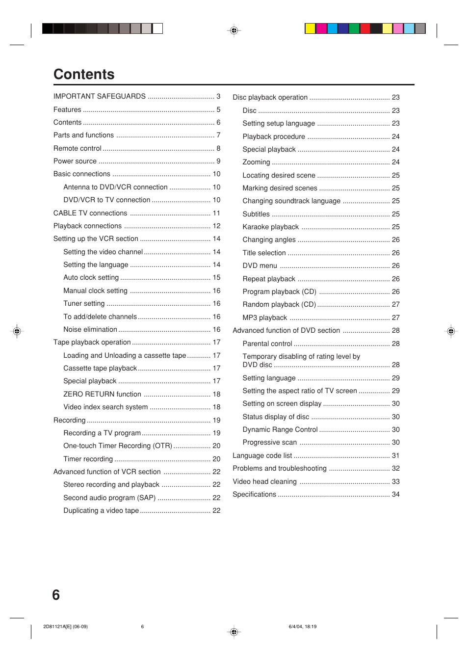 6contents | Memorex MVD4540C User Manual | Page 6 / 68