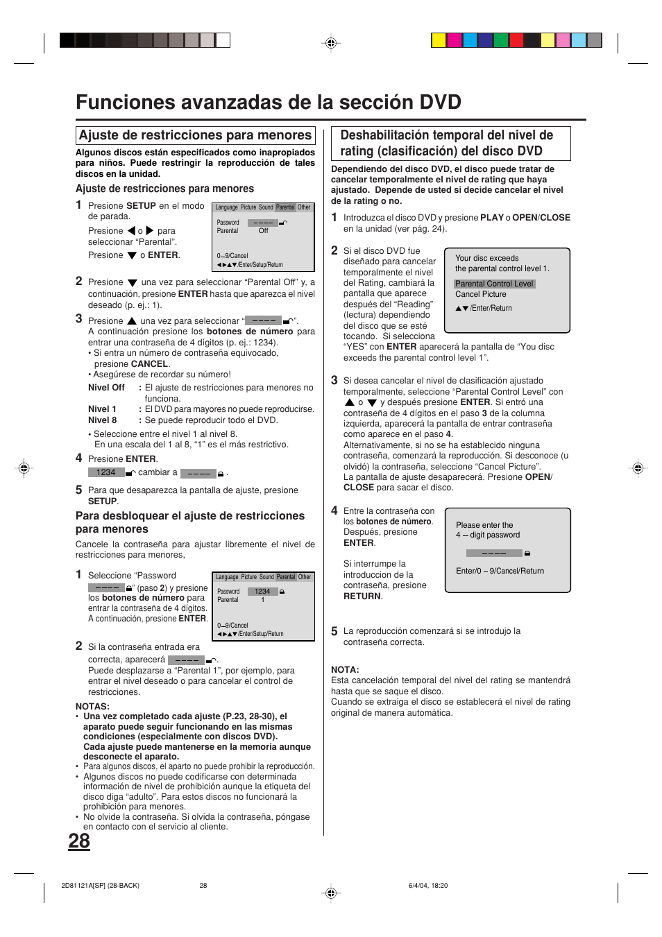 Funciones avanzadas de la sección dvd | Memorex MVD4540C User Manual | Page 62 / 68