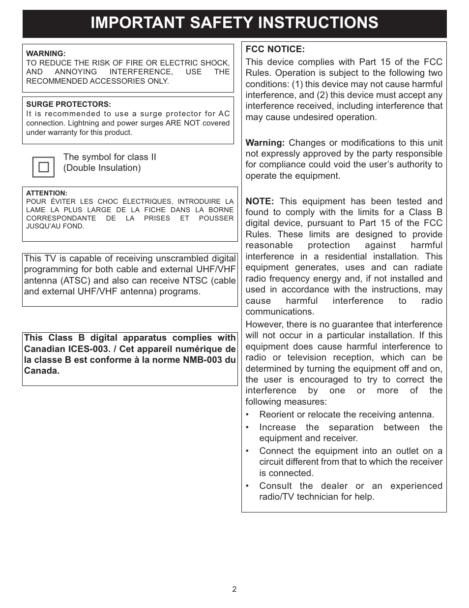 Important safety instructions | Memorex MT2028D-BLK User Manual | Page 3 / 82