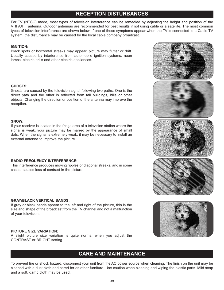 Reception disturbances care and maintenance | Memorex MT2028D-BLK User Manual | Page 39 / 82