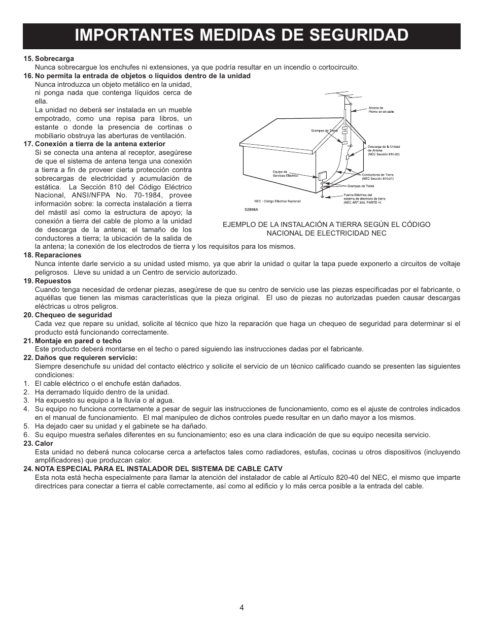 Importantes medidas de seguridad | Memorex MT2028D-BLK User Manual | Page 46 / 82