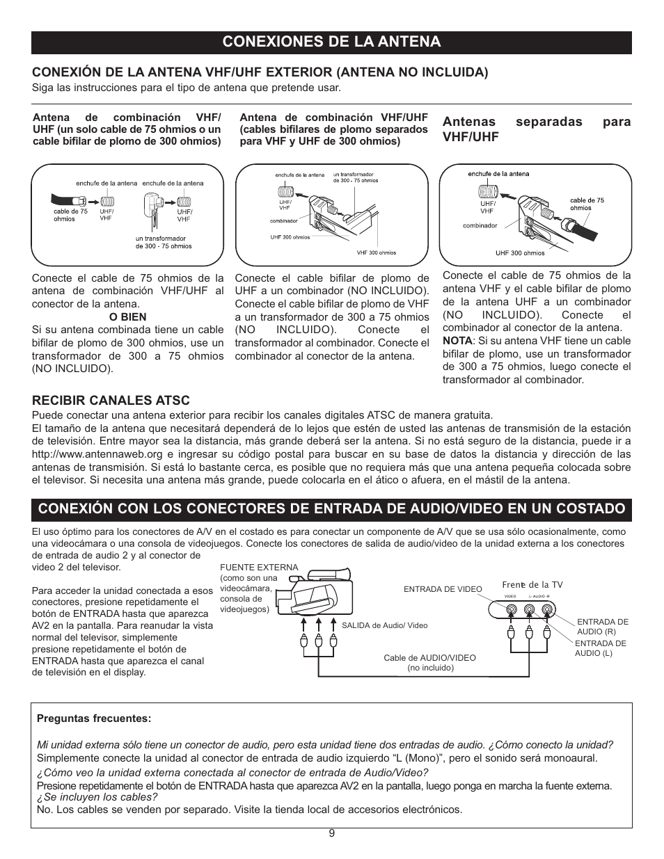 Conexiones de la antena | Memorex MT2028D-BLK User Manual | Page 51 / 82