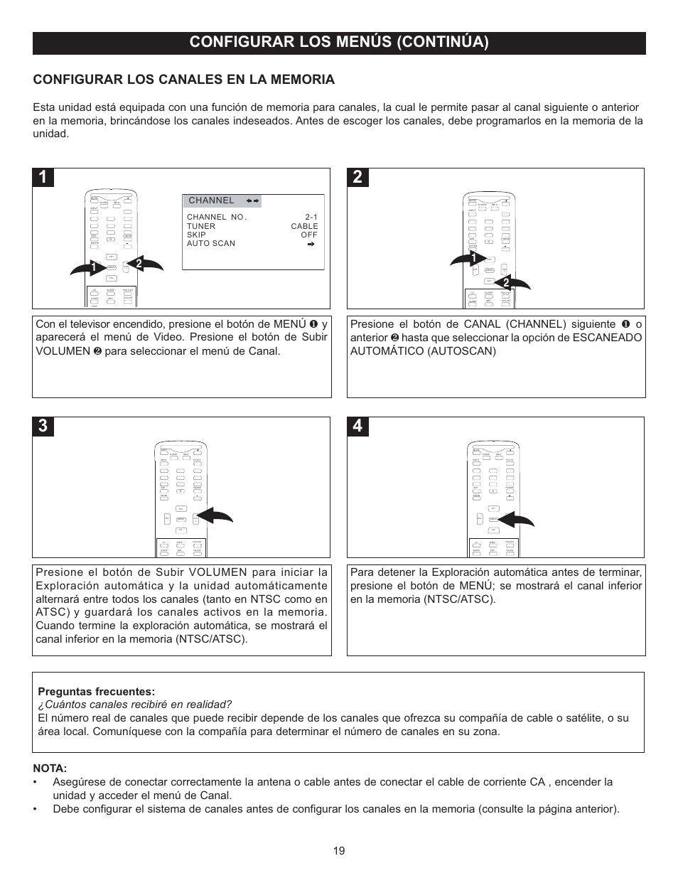 Configurar los menús (continúa), Channel | Memorex MT2028D-BLK User Manual | Page 61 / 82