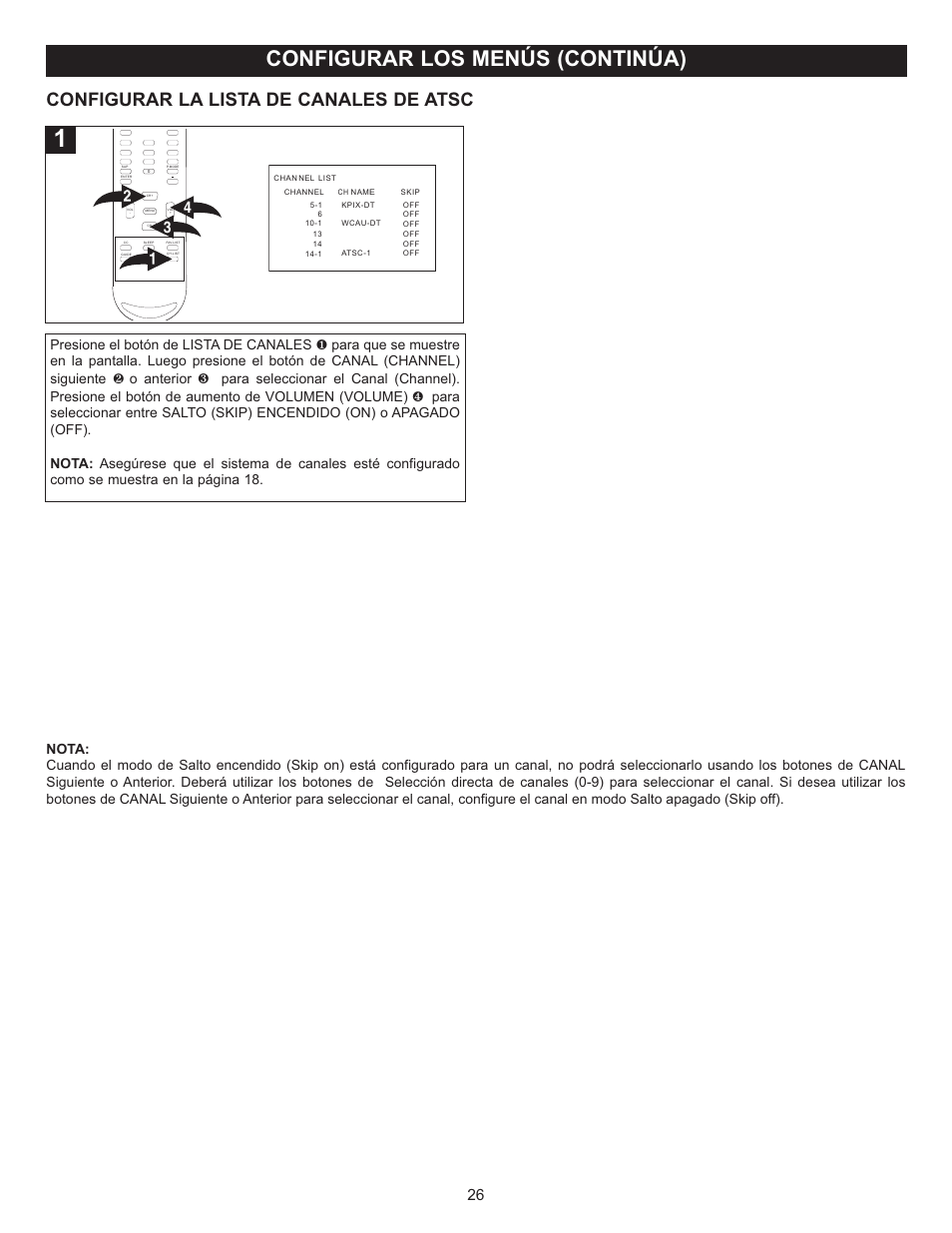 Configurar los menús (continúa), Configurar la lista de canales de atsc | Memorex MT2028D-BLK User Manual | Page 68 / 82