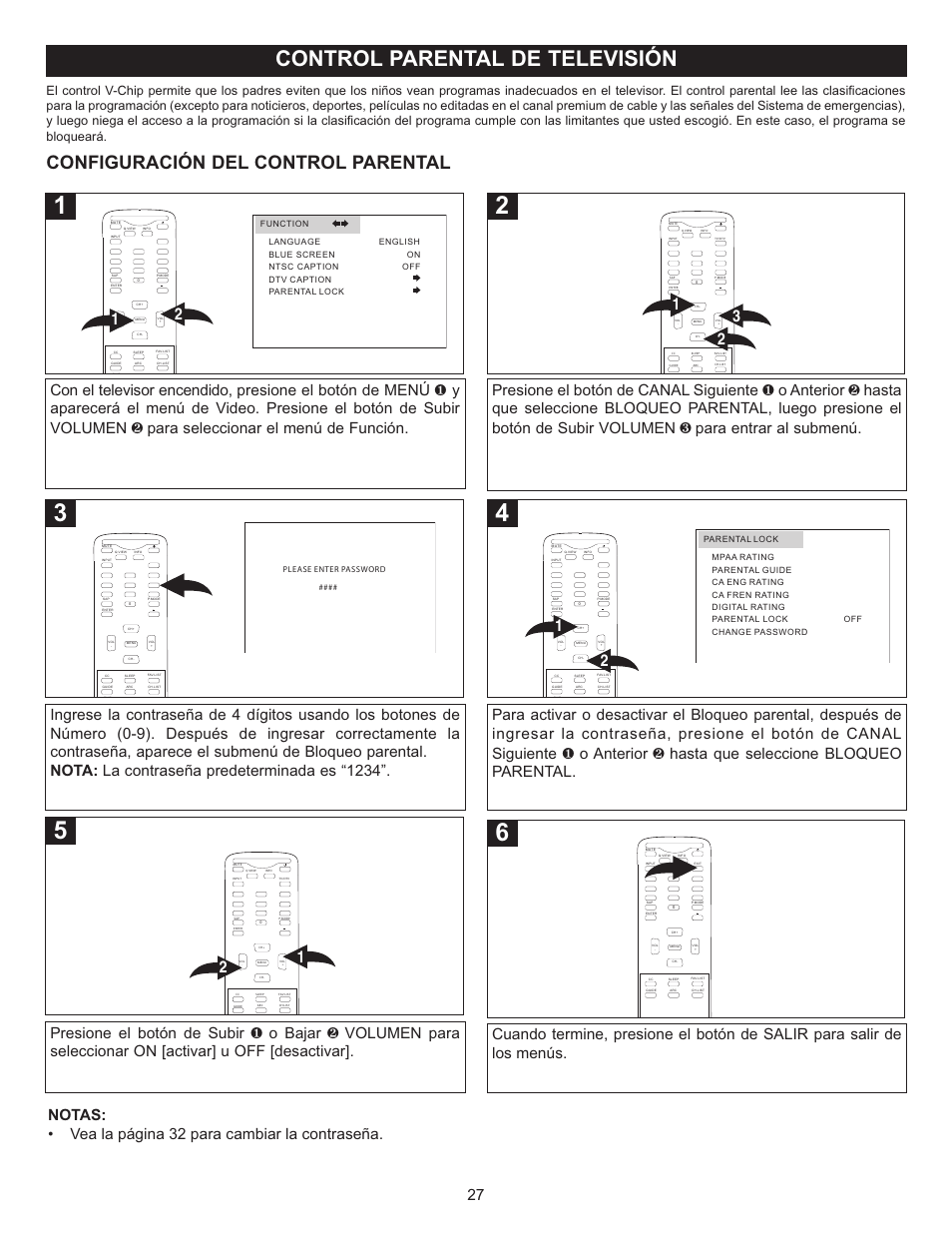 Control parental de televisión, Configuración del control parental | Memorex MT2028D-BLK User Manual | Page 69 / 82