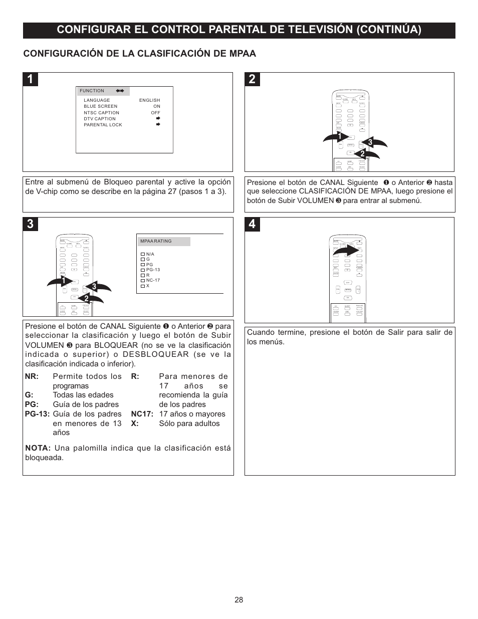 Configuración de la clasificación de mpaa | Memorex MT2028D-BLK User Manual | Page 70 / 82