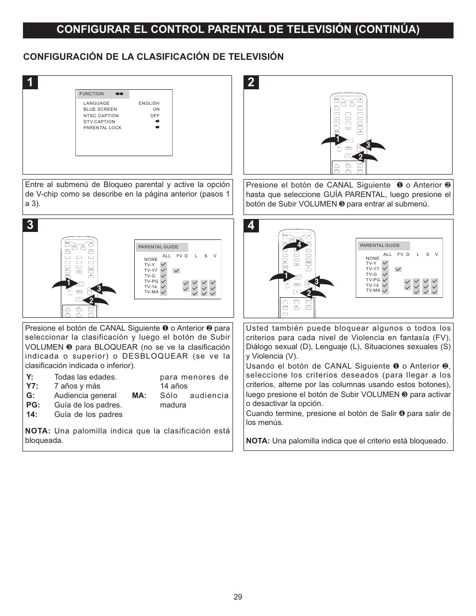 Configuración de la clasificación de televisión | Memorex MT2028D-BLK User Manual | Page 71 / 82