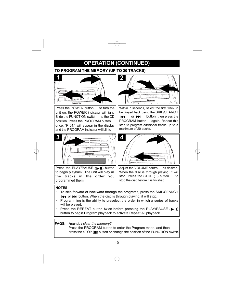 Operation (continued) | Memorex MC2842 User Manual | Page 11 / 19