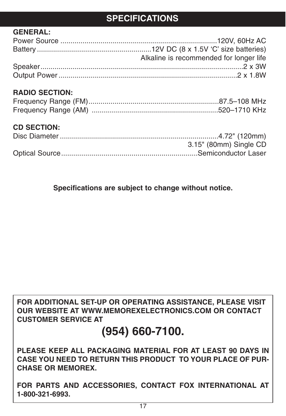Memorex MP8805 User Manual | Page 18 / 19