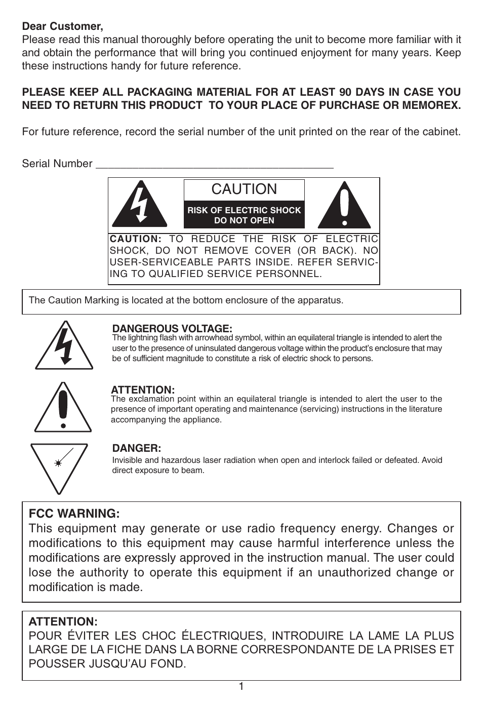 Caution | Memorex MP8805 User Manual | Page 2 / 19