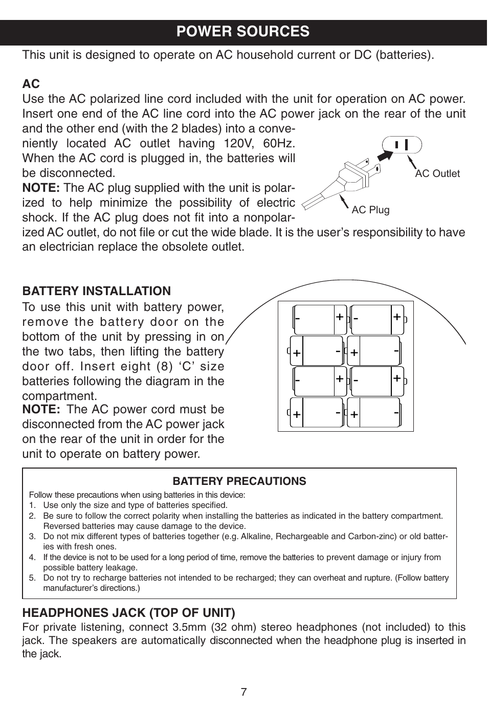 Power sources | Memorex MP8805 User Manual | Page 8 / 19