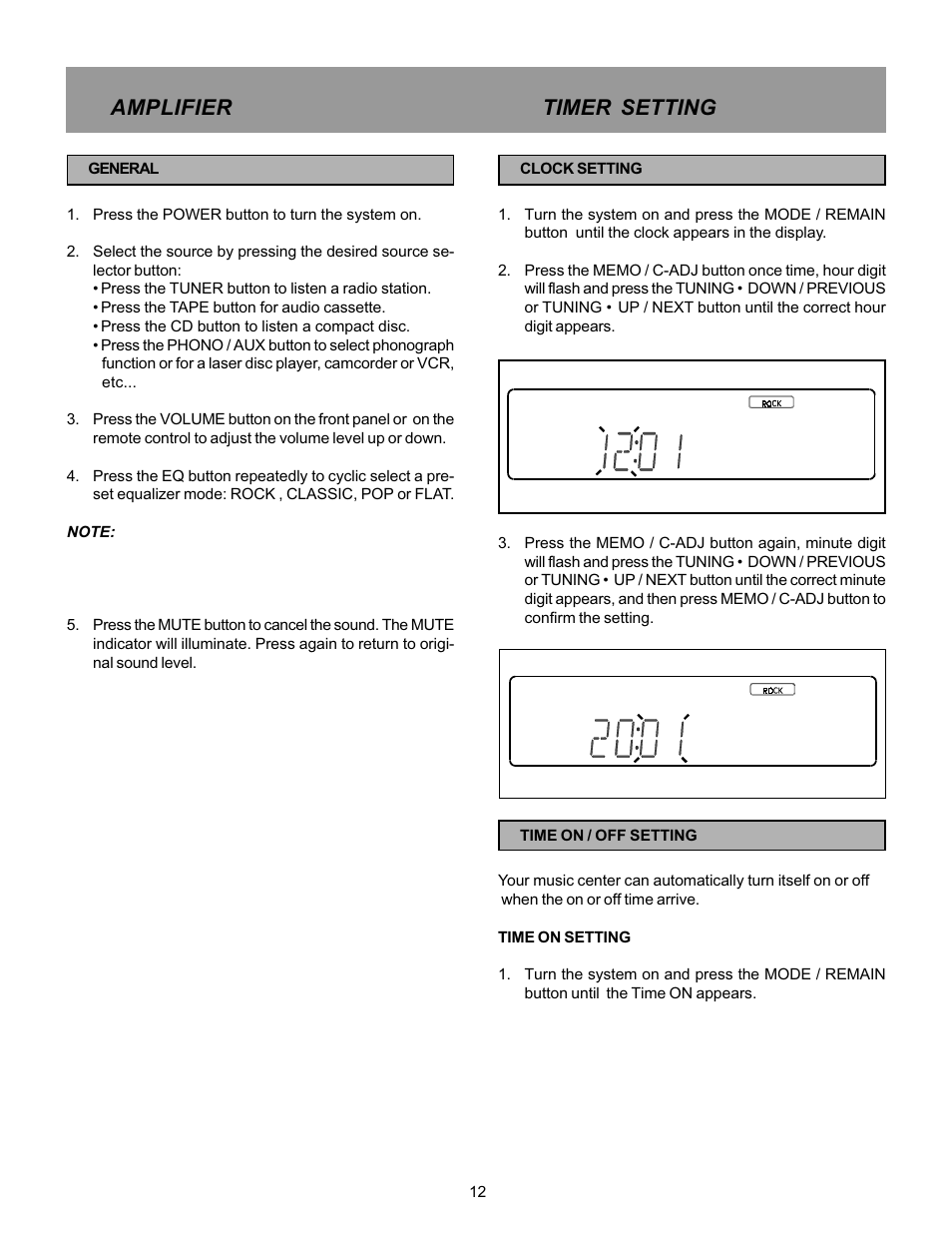 Amplifier timer setting | Memorex MX5520SPKA User Manual | Page 14 / 26