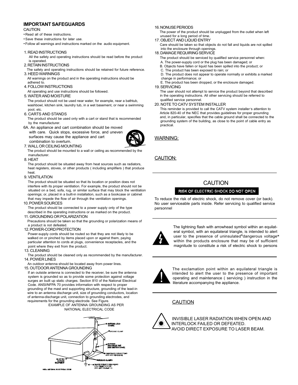 Important safeguards, Warning, Caution | Memorex MX5520SPKA User Manual | Page 2 / 26