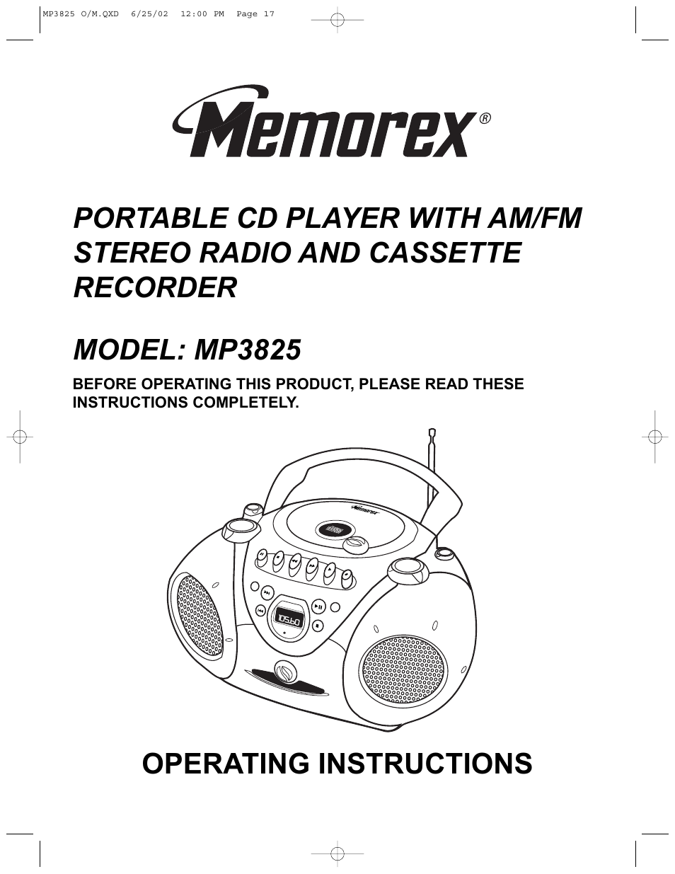 Memorex MP3825 User Manual | 17 pages