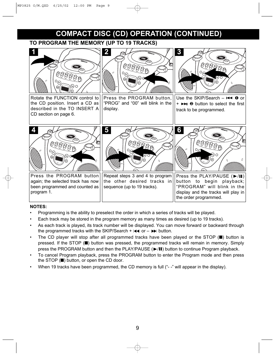 5compact disc (cd) operation (continued) | Memorex MP3825 User Manual | Page 10 / 17